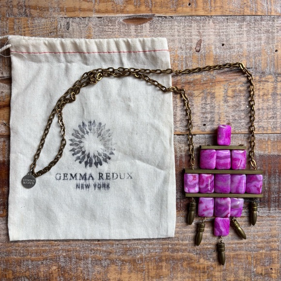 Gemma Redux Jewelry - Gemma Redux Pink Geometric Statement Necklace with Brass Chain